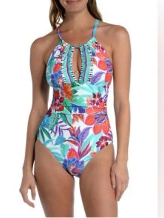 La Blanca Other - La Blanca Aqua Multi Floral Halter One-Piece Swimsuit size 14